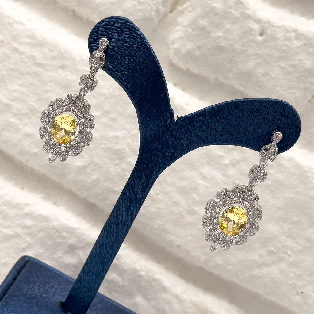 Pırlanta Montür Sitrin Taşlı 4'lü Gümüş Set Takım