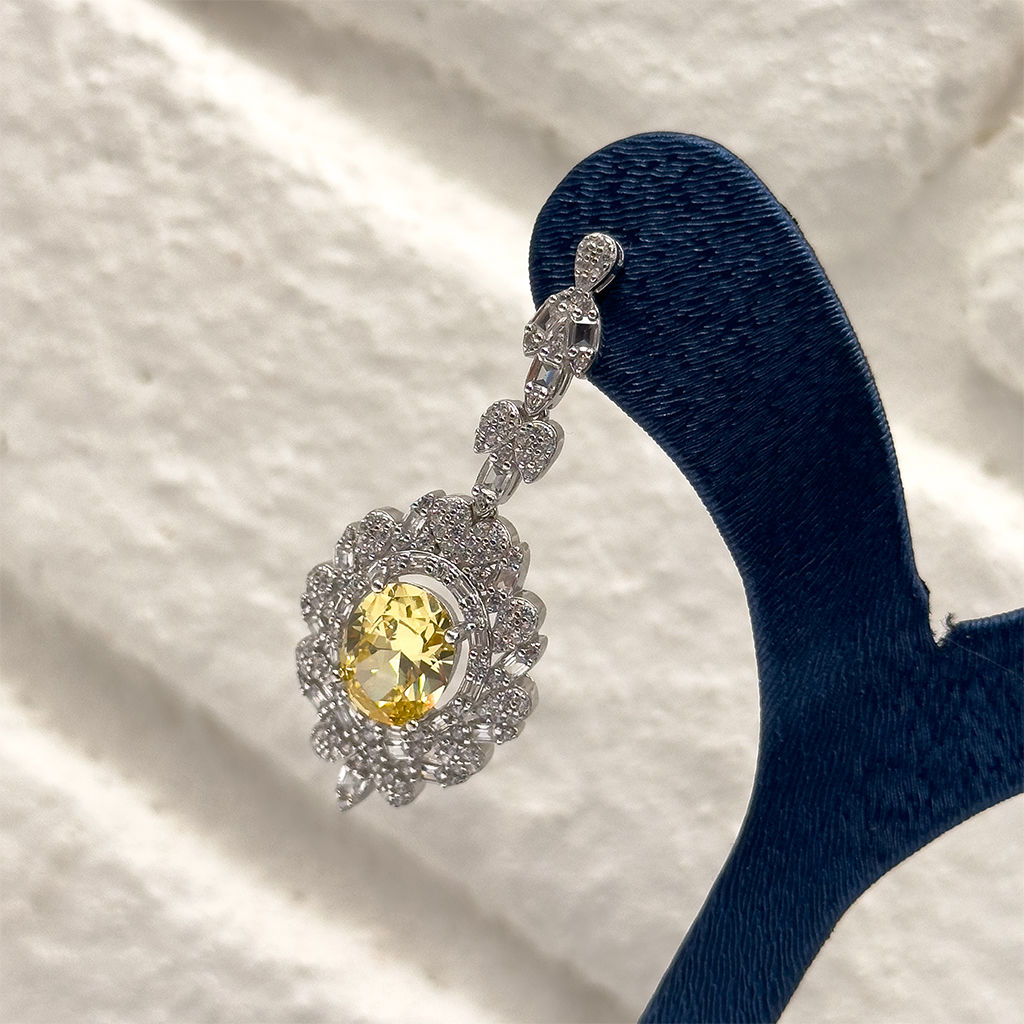 Pırlanta Montür Sitrin Taşlı 4'lü Gümüş Set Takım