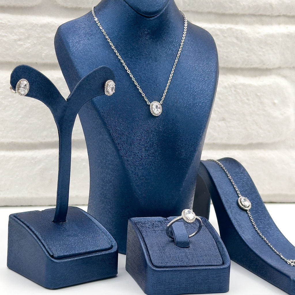 Zirkon Taşlı Oval Gümüş Set Takım