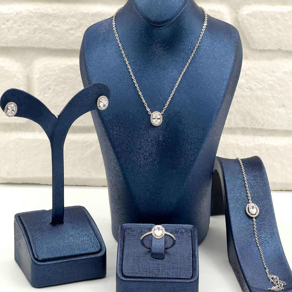 Zirkon Taşlı Oval Gümüş Set Takım