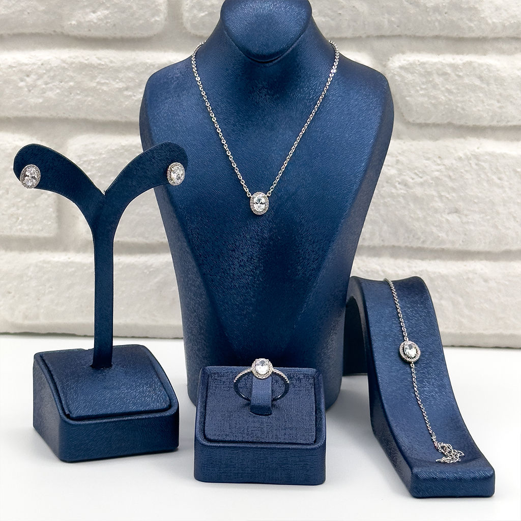 Zirkon Taşlı Oval Gümüş Set Takım
