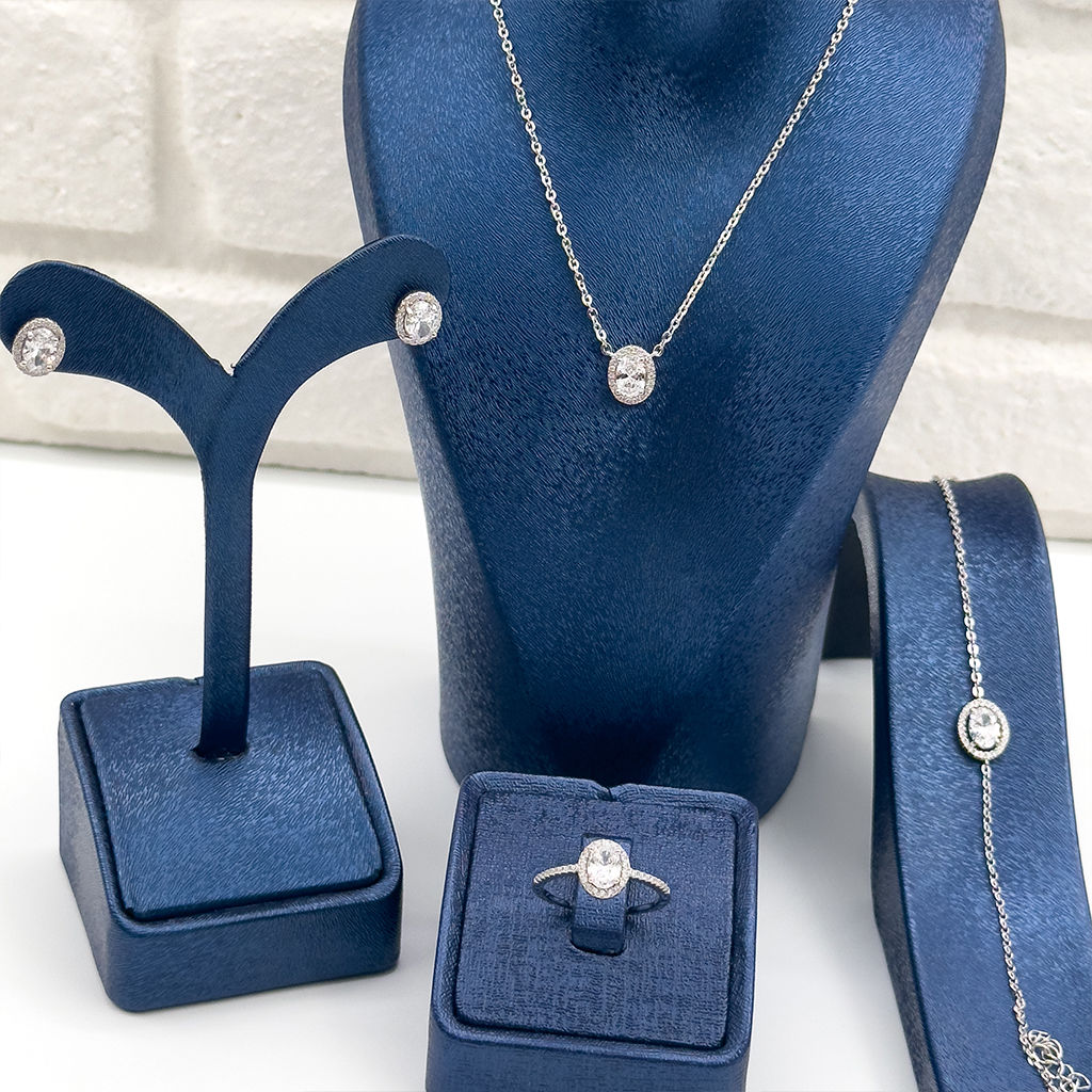 Zirkon Taşlı Oval Gümüş Set Takım
