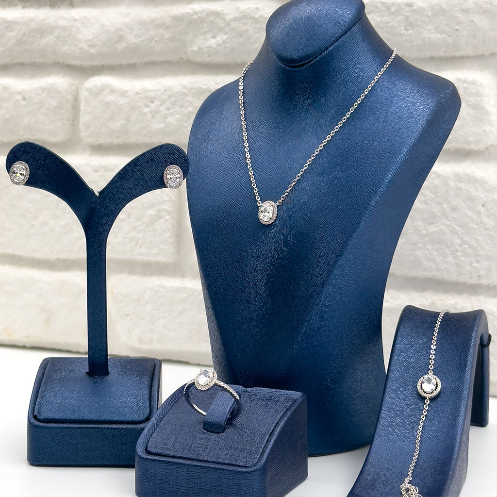 Zirkon Taşlı Oval Gümüş Set Takım