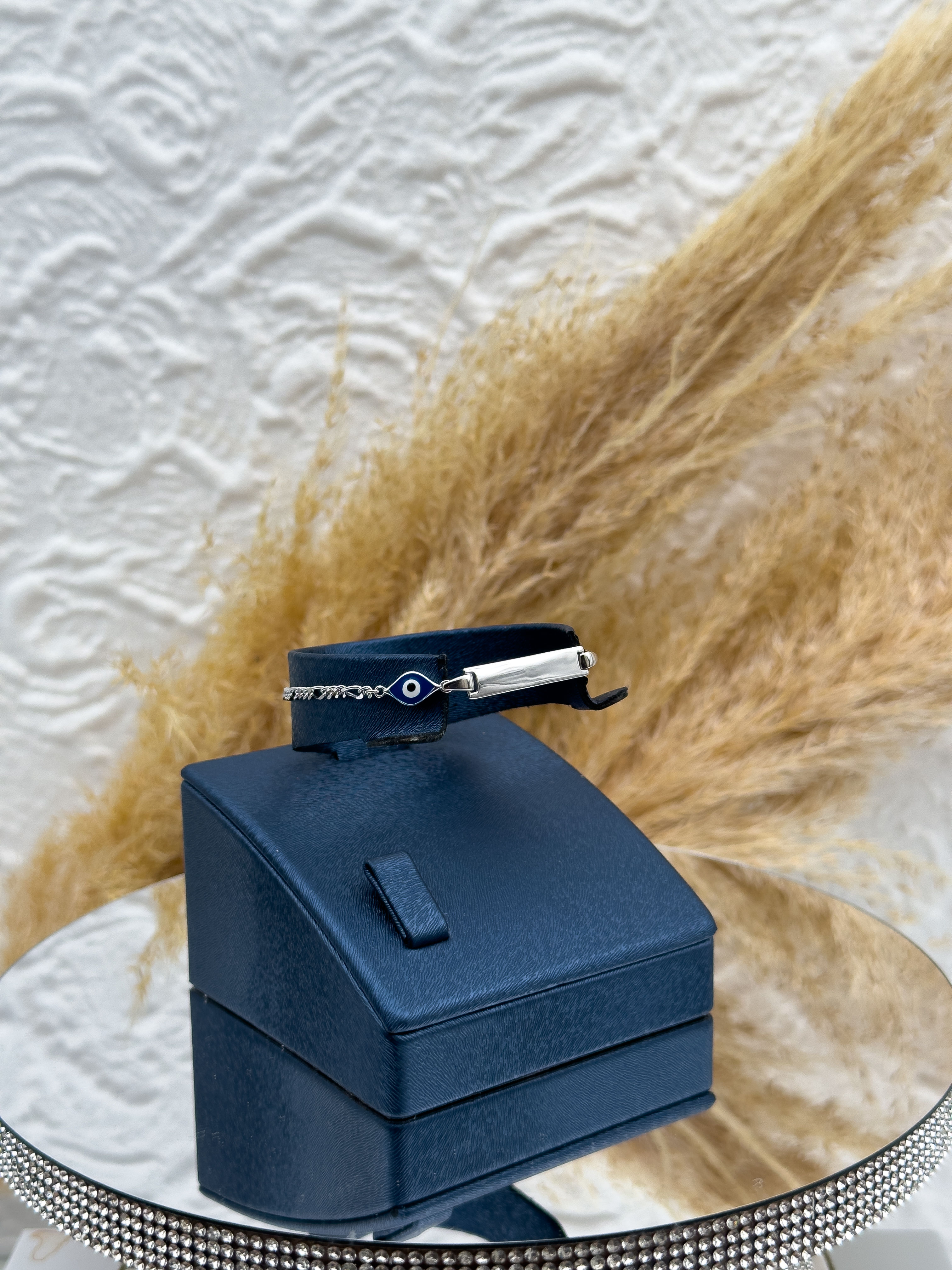 925 Ayar Gümüş Nazar Boncuklu İsim Yazılabilir Çocuk Künye – Kişiye Özel Gümüş Çocuk Bileklik