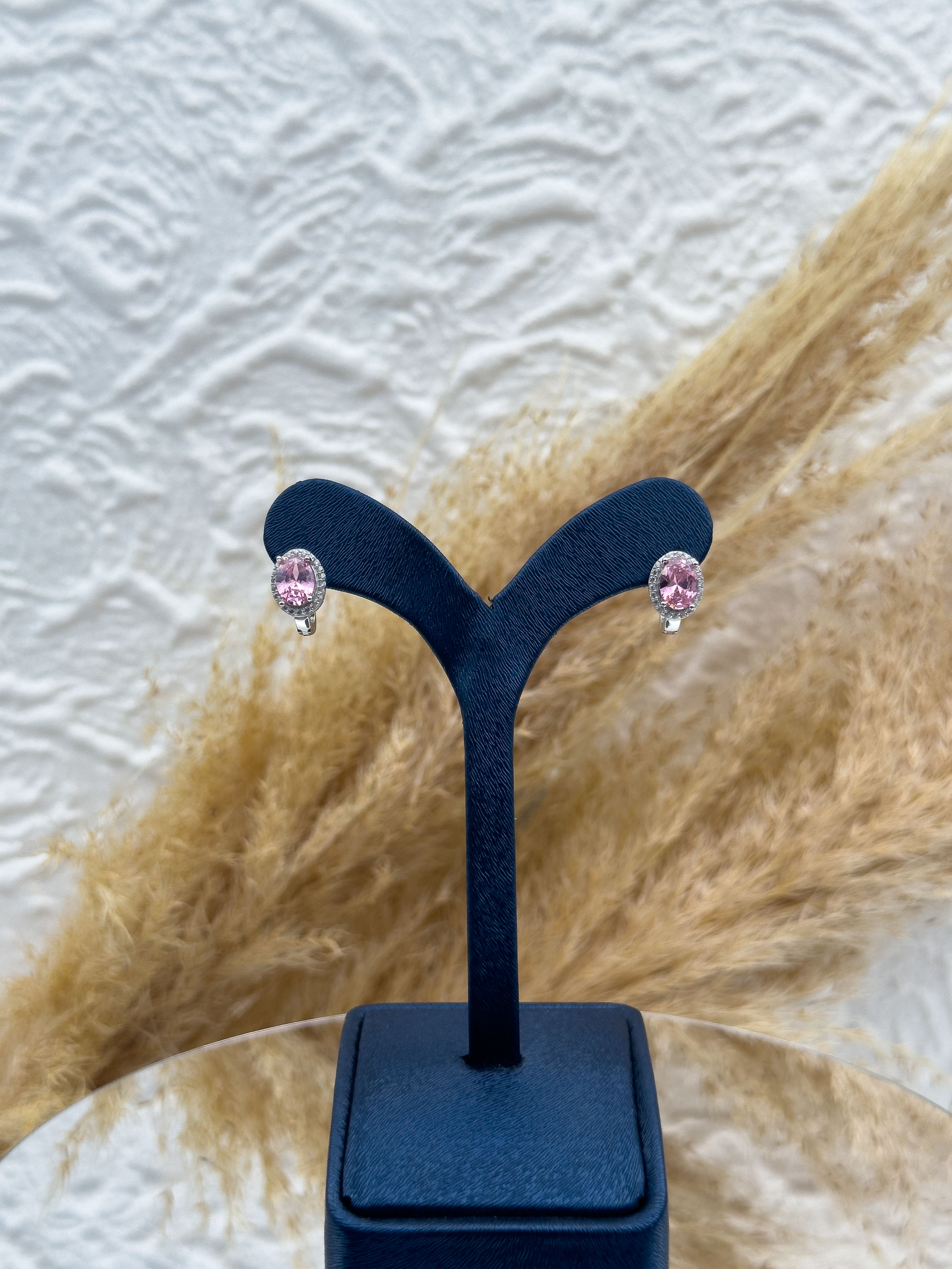 925 Ayar Gümüş Pembe Kuvars Taşlı Günlük Kullanım Kadın Küpe – Zarif ve Şık Tasarım