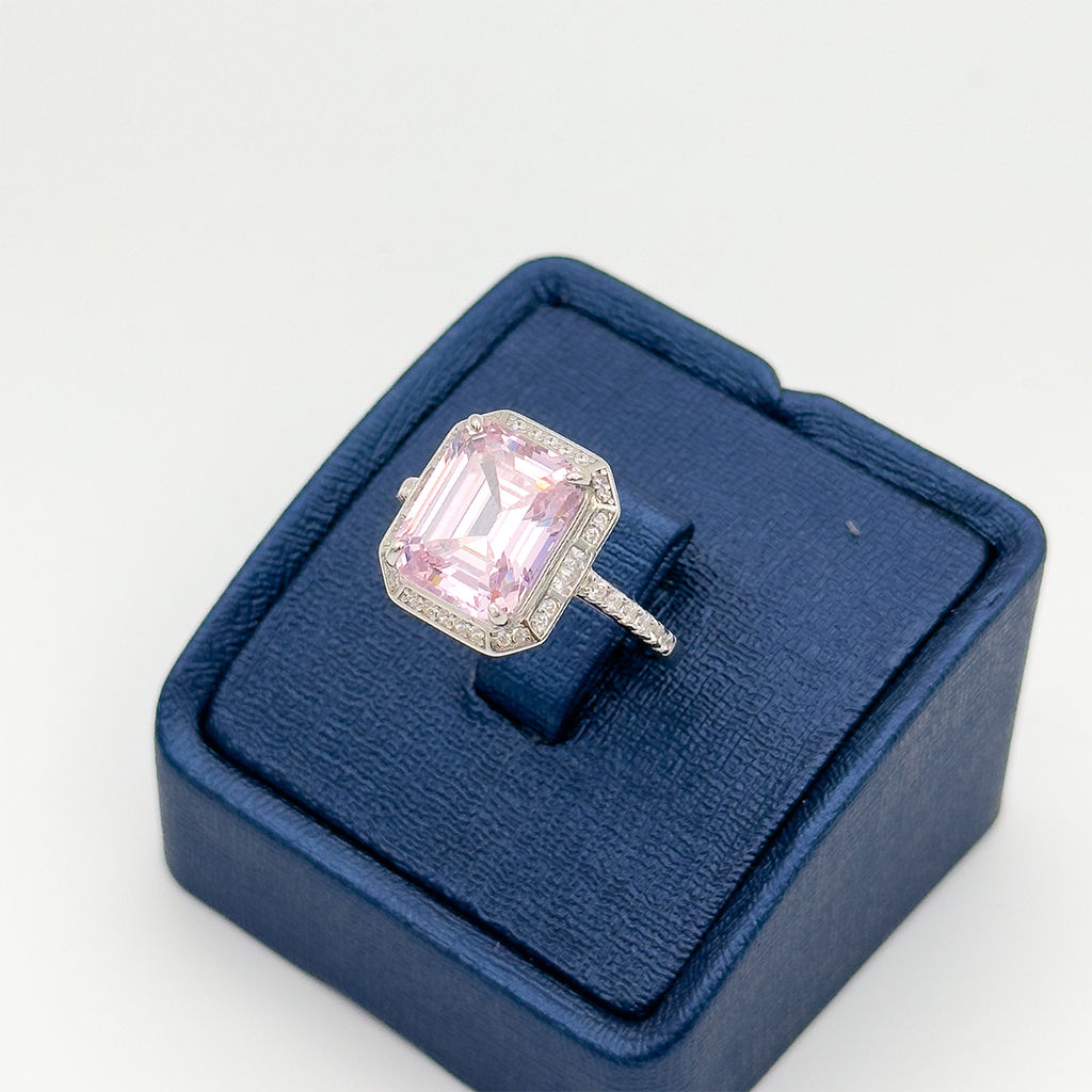 Pembe Kuvars Taşlı Baget Gümüş Yüzük