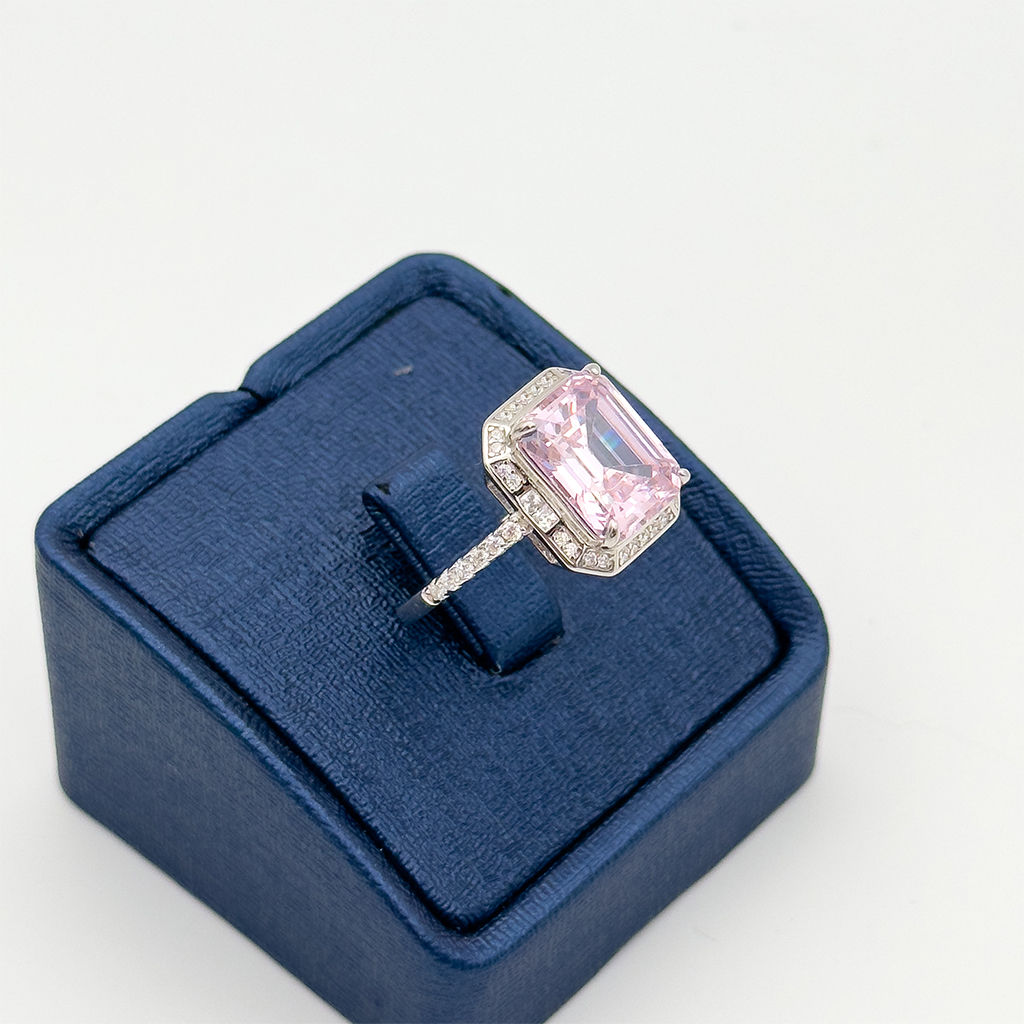 Pembe Kuvars Taşlı Baget Gümüş Yüzük