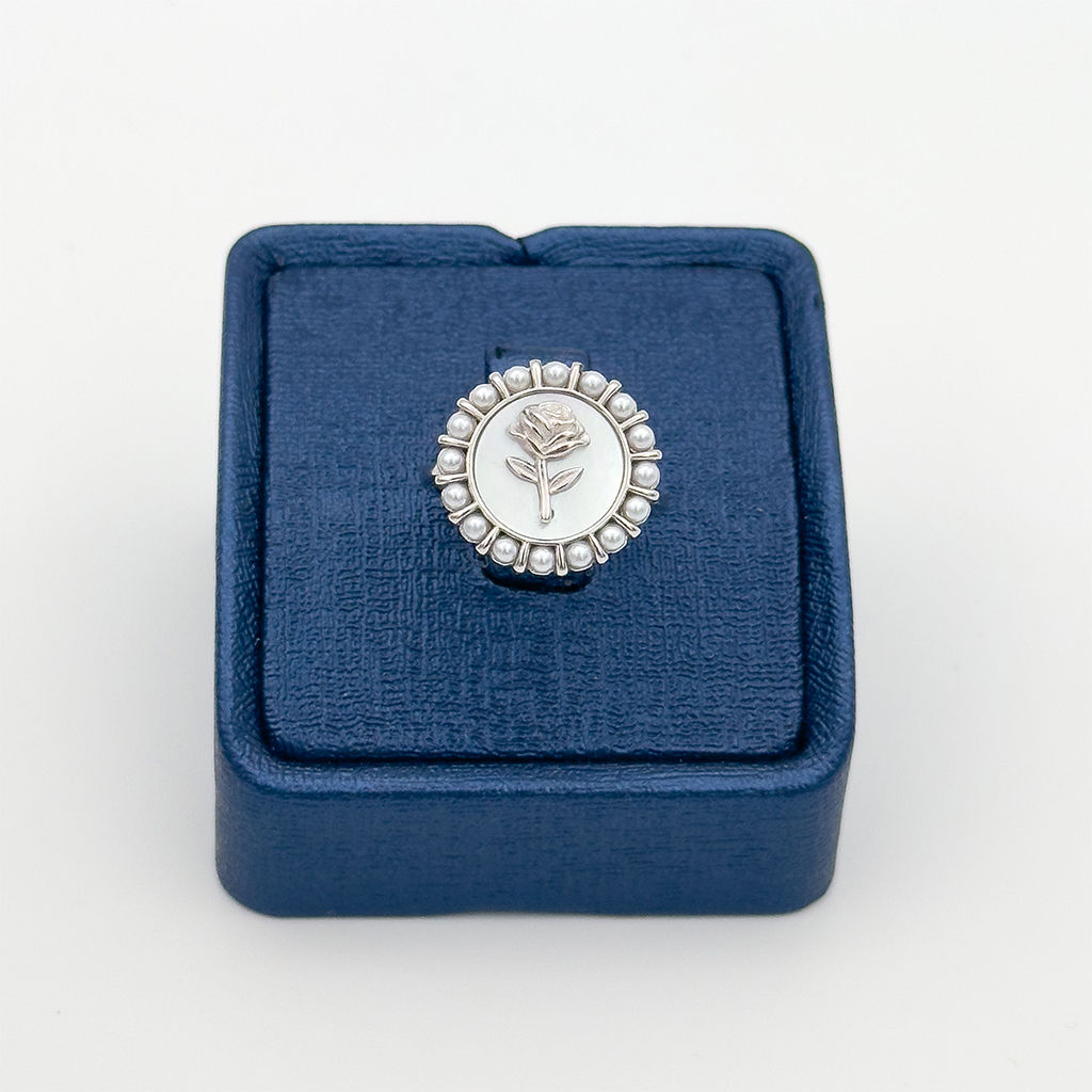 İncili Tasarım Çiçek Modeli Gümüş Yüzük