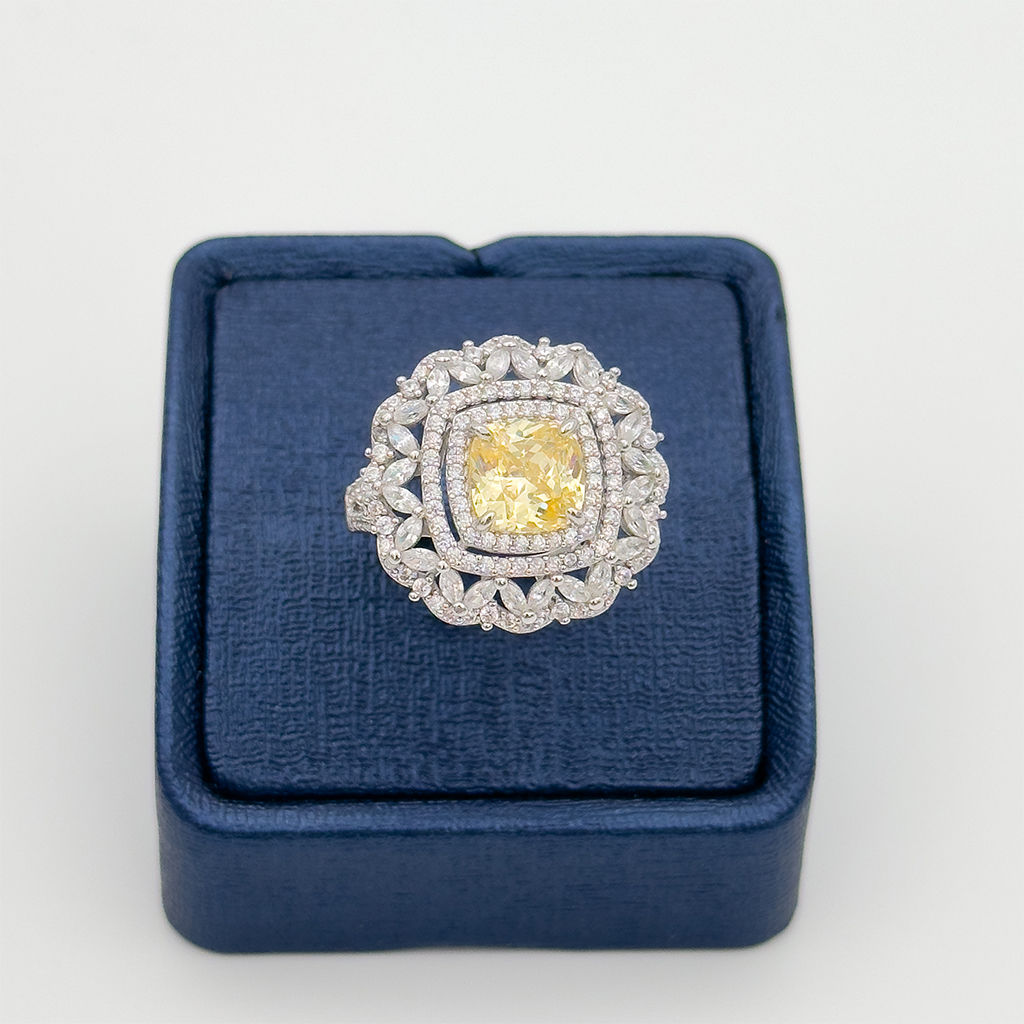 Pırlanta Montür Sitrin Taşlı Gümüş Yüzük