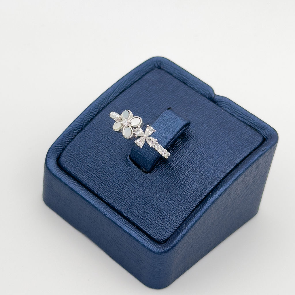 İkili Çiçek Model Gümüş Yüzük - LVRYZK43