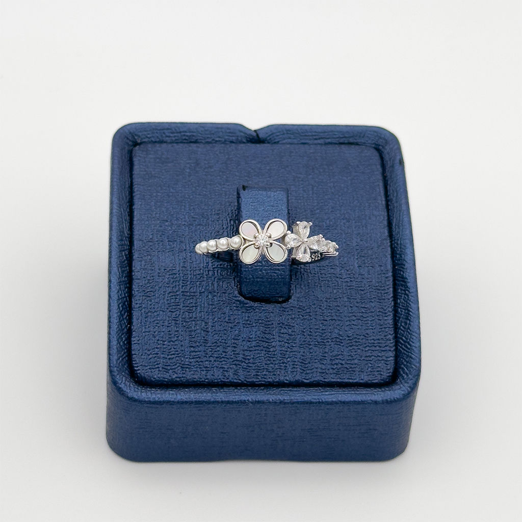 İkili Çiçek Model Gümüş Yüzük - LVRYZK43