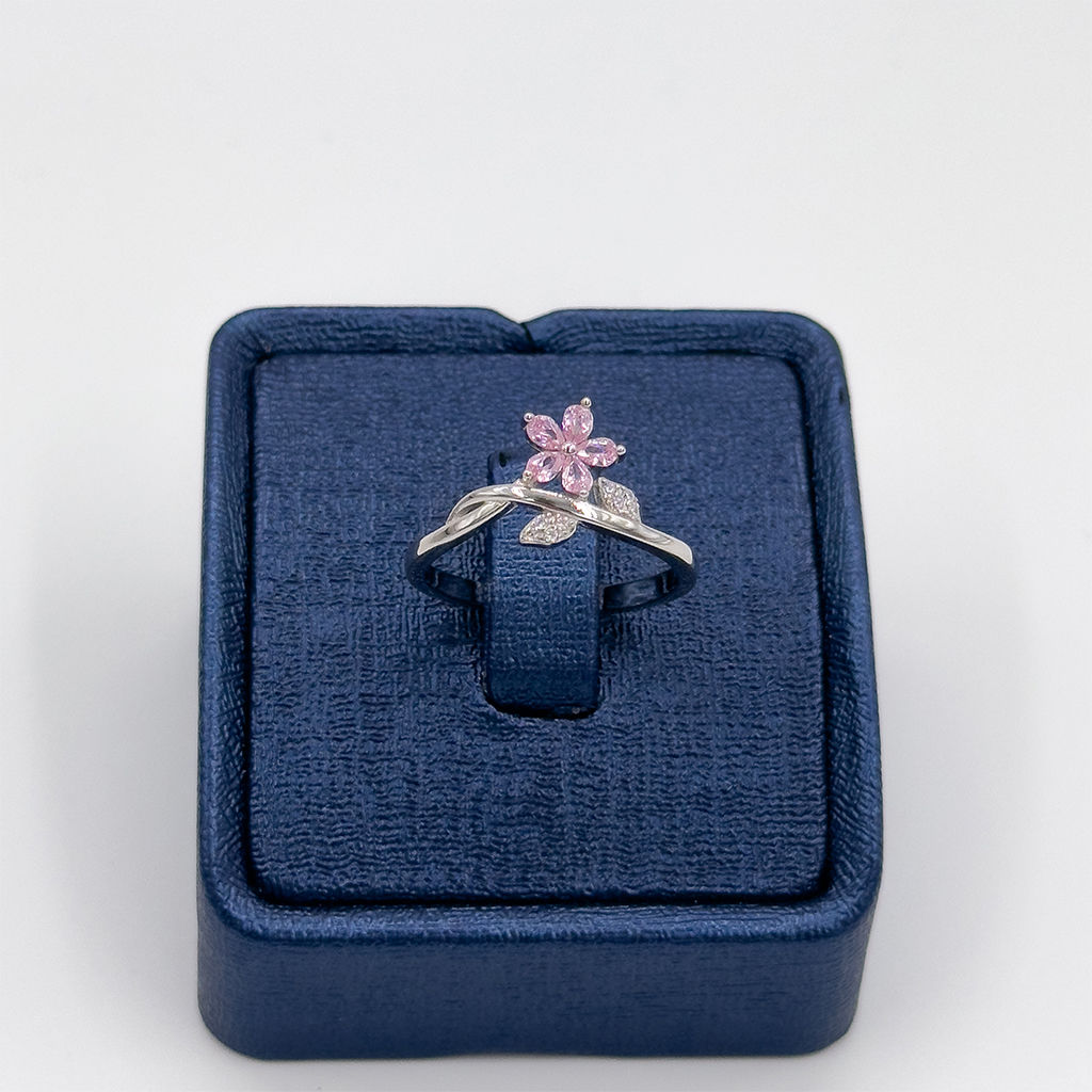 Pembe Kuvars Çiçek Modeli Gümüş Yüzük