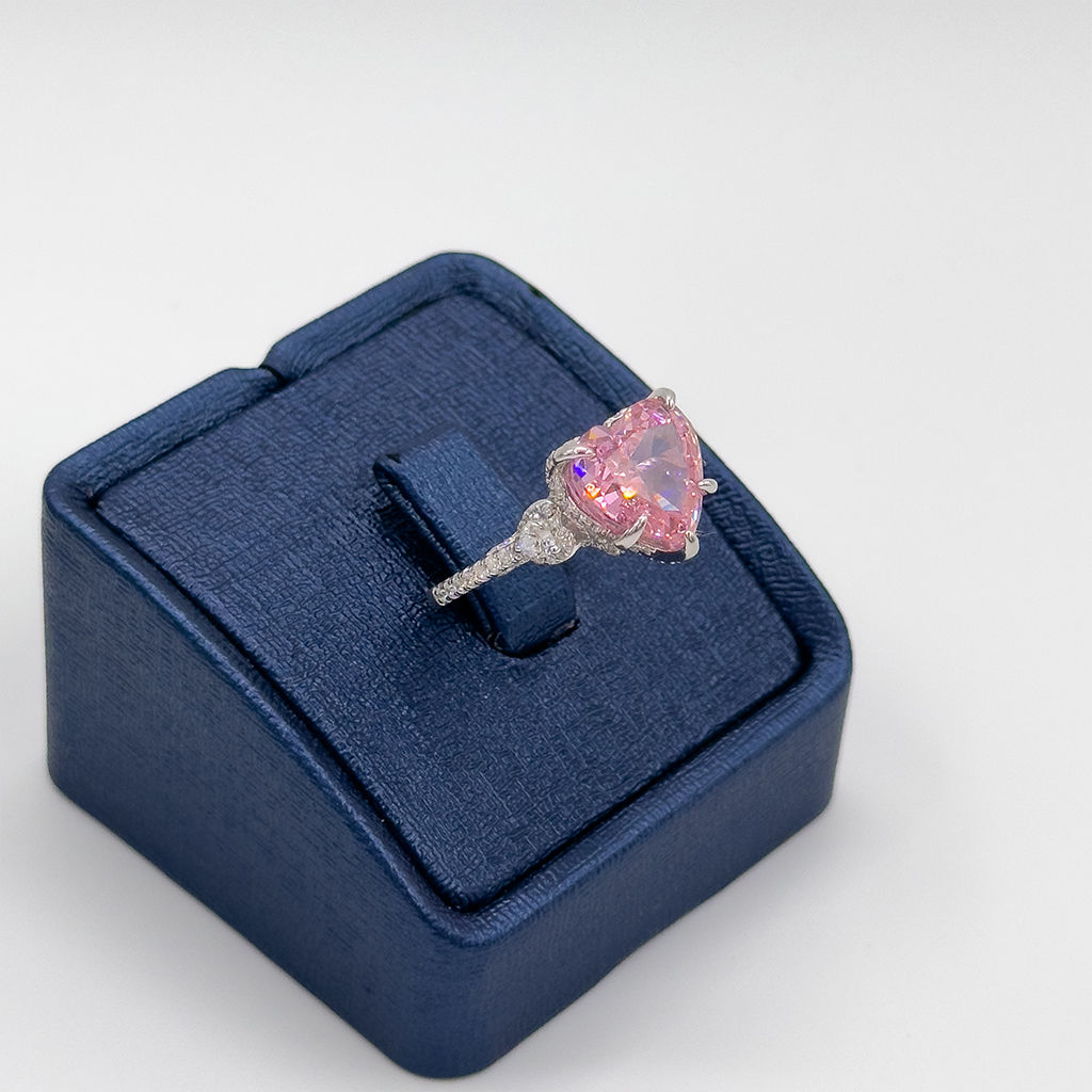 Pembe Kuvars Doğal Taşlı Gümüş Yüzük