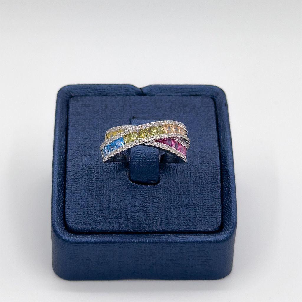 Mix Taşlı Özel Tasarım Sarmal Gümüş Yüzük