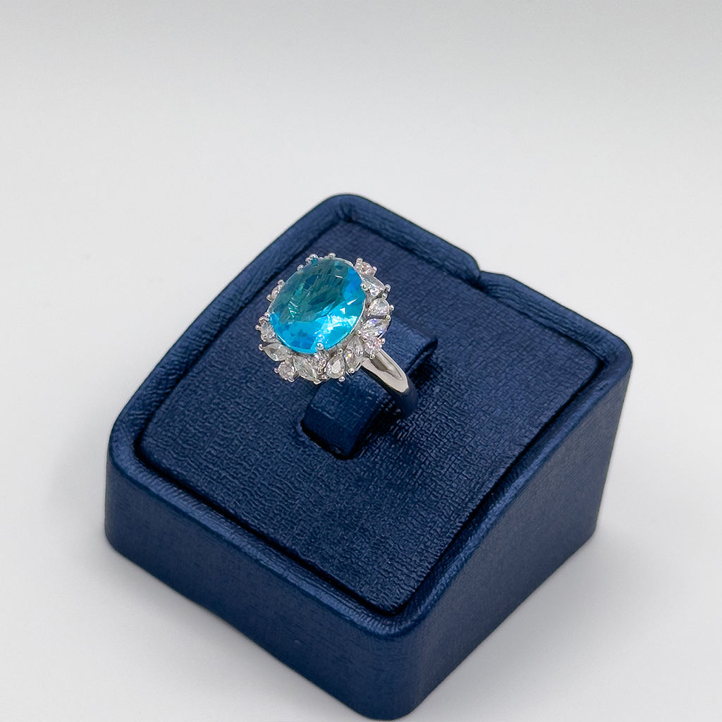 Pırlanta Montür Aquamarin Gümüş Yüzük