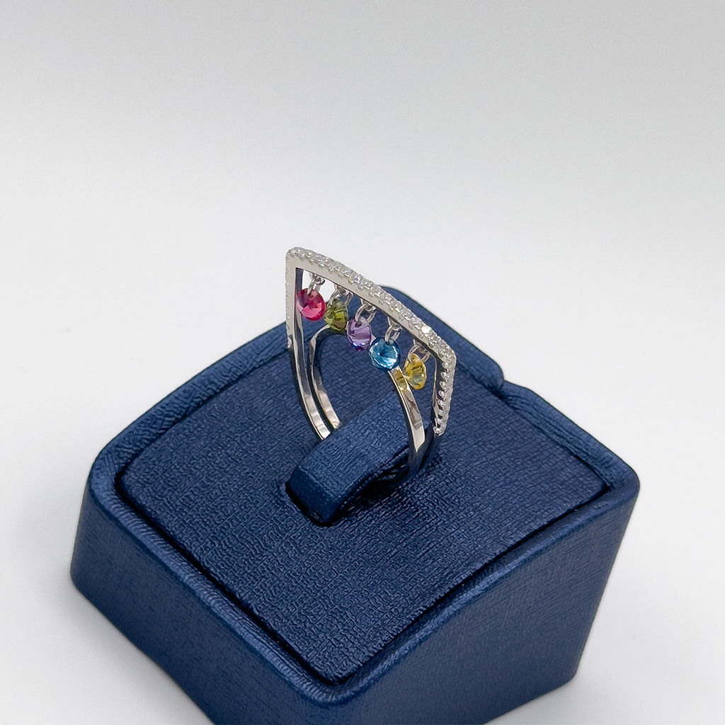 Mix Taşlı Sallamalı Özel Tasarım Gümüş Yüzük