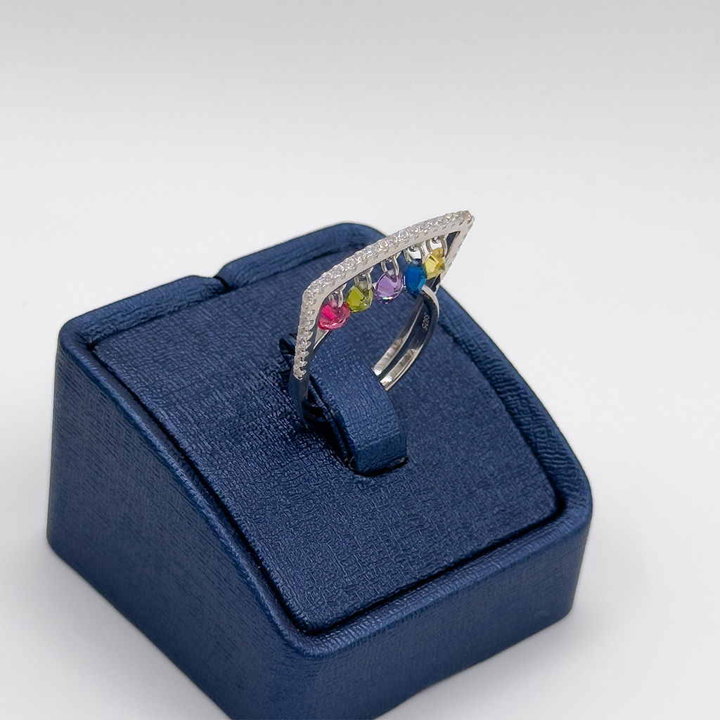 Mix Taşlı Sallamalı Özel Tasarım Gümüş Yüzük