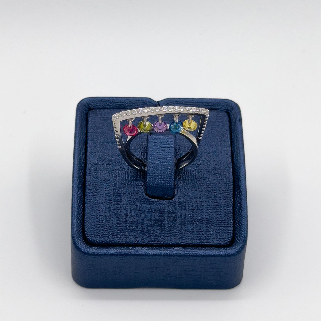 Mix Taşlı Sallamalı Özel Tasarım Gümüş Yüzük