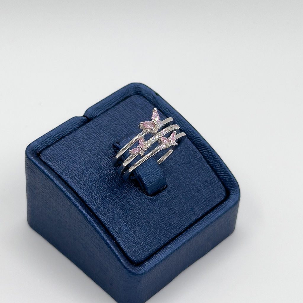 Pembe Kuvars Kelebek Tasarım Gümüş Yüzük