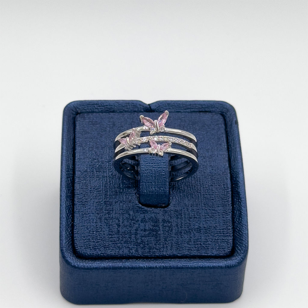 Pembe Kuvars Kelebek Tasarım Gümüş Yüzük