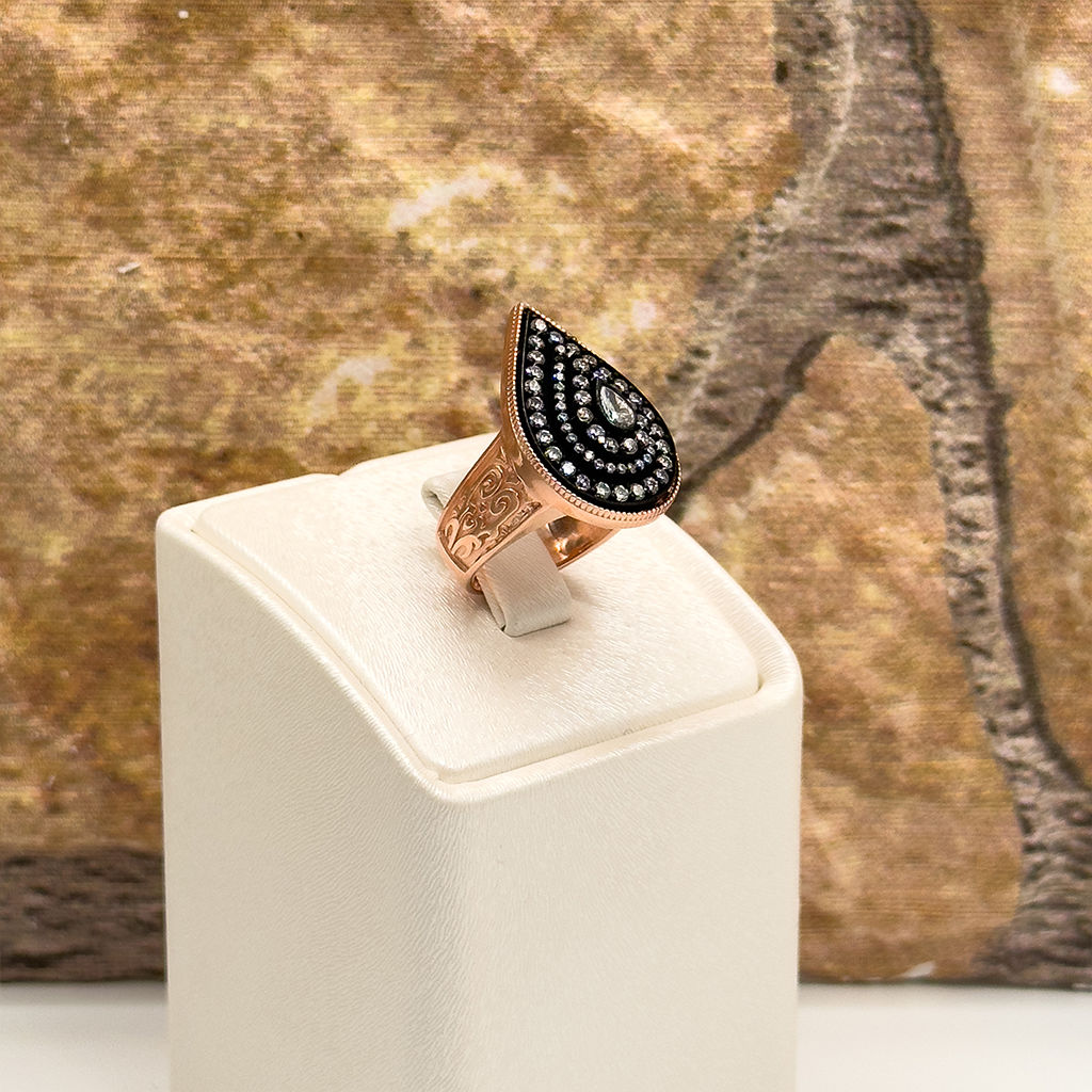 Elmas Montür İri Damla Özel Tasarım Gümüş Yüzük