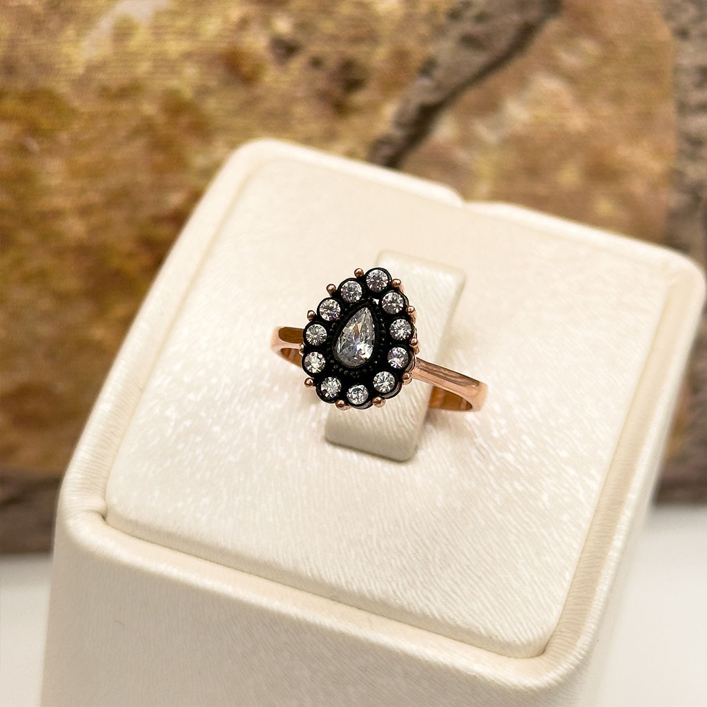Rosegold Elmas Montür Damla Model Gümüş Yüzük