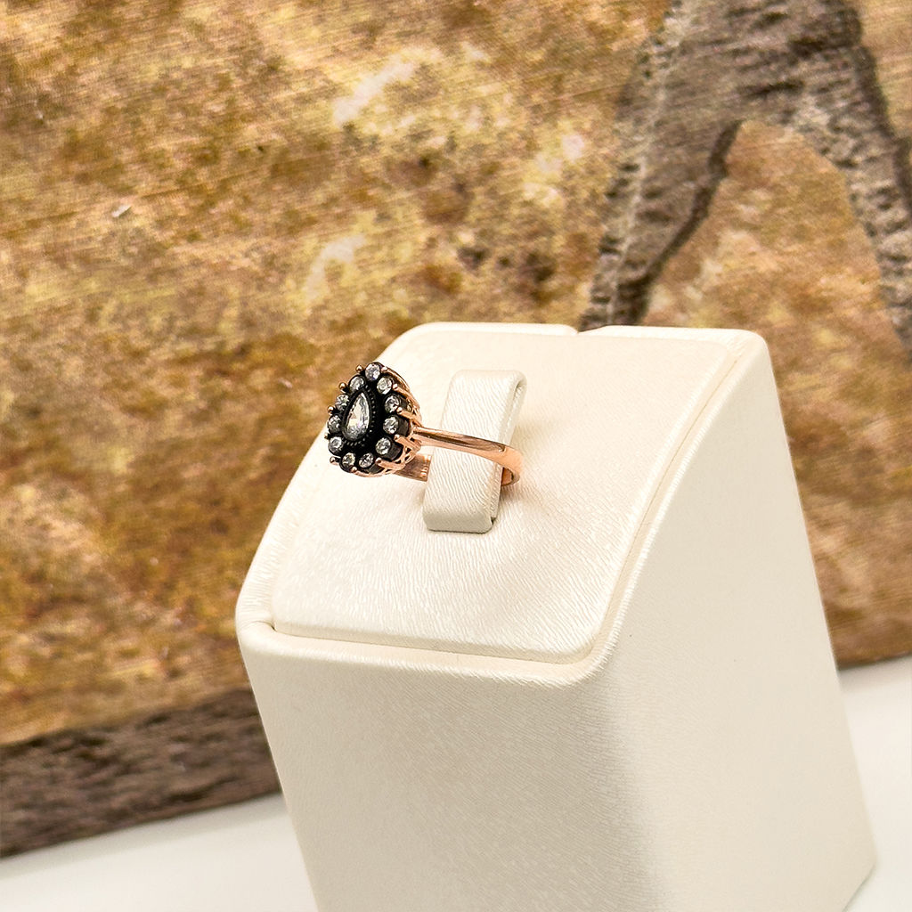 Rosegold Elmas Montür Damla Model Gümüş Yüzük