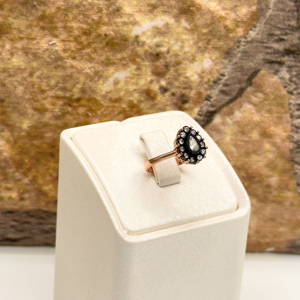 Rosegold Elmas Montür Damla Model Gümüş Yüzük