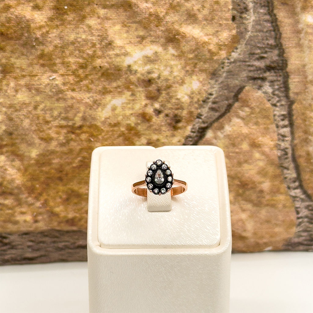 Rosegold Elmas Montür Damla Model Gümüş Yüzük