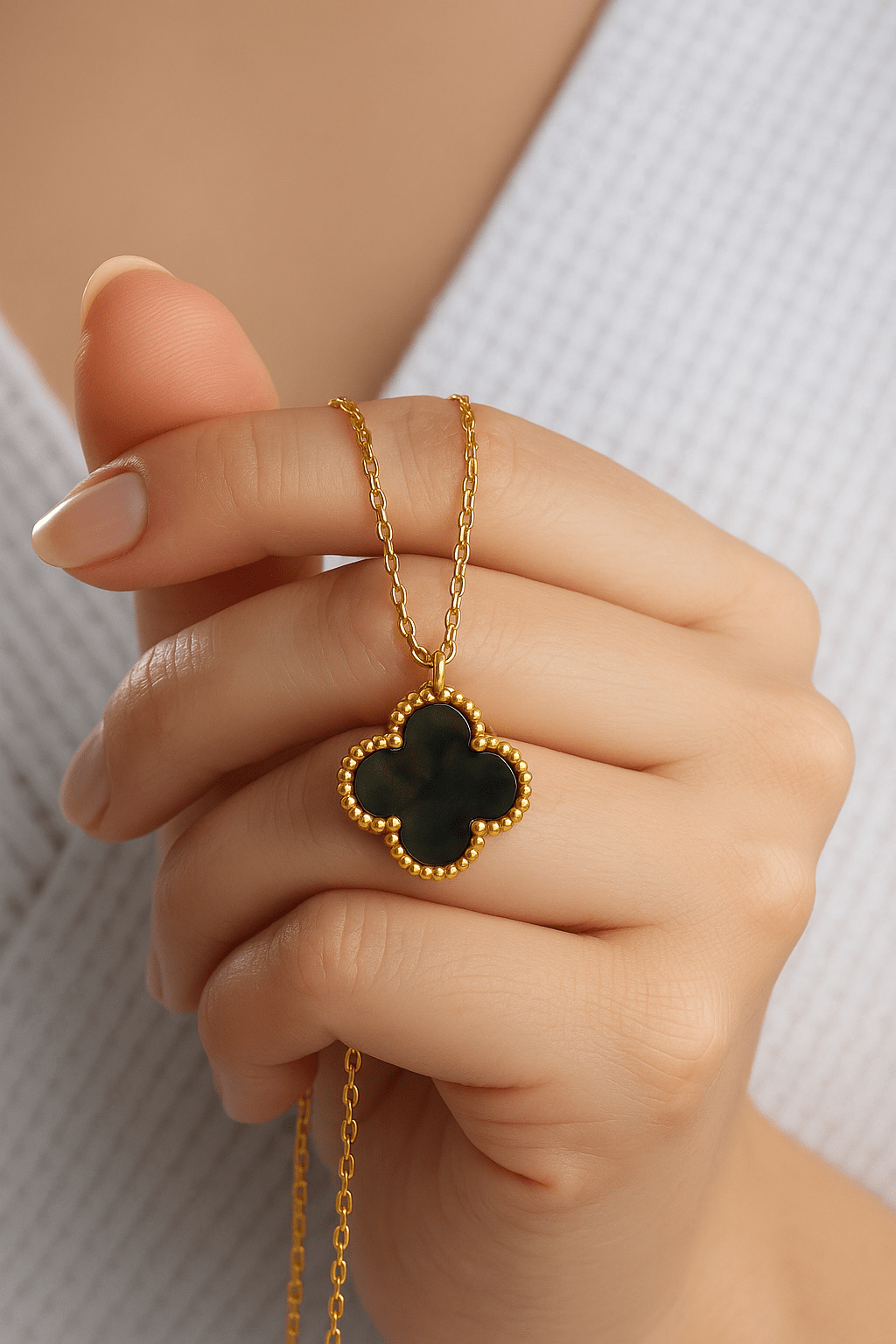 Gold Renk Hematit Taşlı Gümüş Kolye